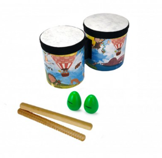 Zumbini hand drums, rhythm sticks, and shaker eggs used in class